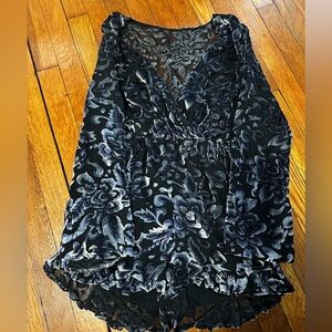 Floral Black and Gray Sheer Blouse